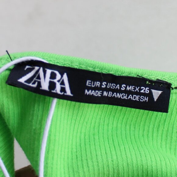 Zara Bright Neon Green Deep V-Neck Racerback Cropped Tank Top Size Small NWT - Picture 5 of 5